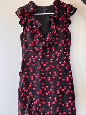 J. Crew Black Cherry-Print Ruffle Wrap Dress